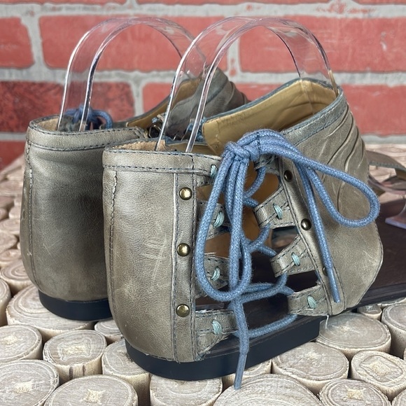 Nine West Cadette Taupe Gray Leather Boho T Strap Lace Up Sandals 9.5 - Picture 10 of 14